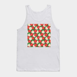 Red and White Poinsettia Pattern Tank Top